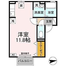 プレジオII 1階ワンルームの間取り