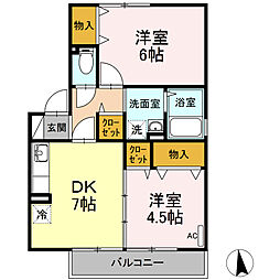 シェル・ド・エトワール 2階2DKの間取り