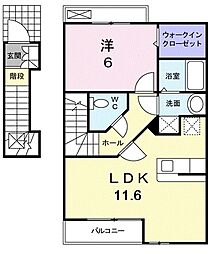 ルピナス 2階1LDKの間取り