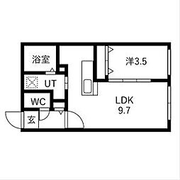 La・isola月寒(ライゾラツキサム) 2階1LDKの間取り