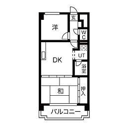 エステート鳴海 8階1LDKの間取り