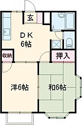 エルディム藤 2階2DKの間取り