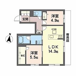 シャーメゾン壺川 1階2LDKの間取り