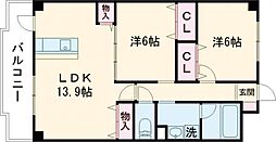 JR豊肥本線 光の森駅 徒歩29分の賃貸マンション 1階2LDKの間取り