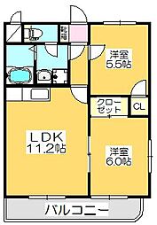 マリベールＳａＫａＴａ 2階2LDKの間取り