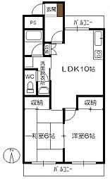 金谷コーポ 3階2LDKの間取り