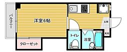 スリム室見 1Kの間取図画像