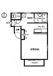 湘南ハイツＤ棟 1階ワンルームの間取り