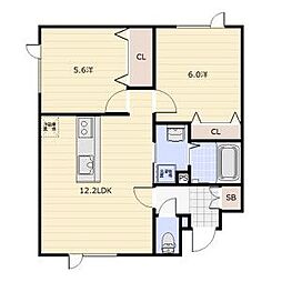 eie月寒西 3階2LDKの間取り