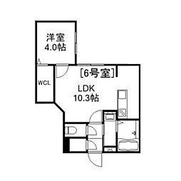 Alivis美園 2階1LDKの間取り