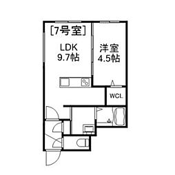 Alivis美園 2階1LDKの間取り