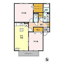 JR鹿島線 鹿島神宮駅 バス15分 深芝新田下車 徒歩7分の賃貸アパート 1階2DKの間取り