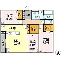 CLASSEUM仙台小田原　B棟 307 3階3LDKの間取り