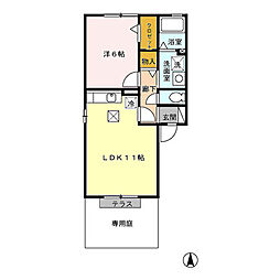 東武桐生線 治良門橋駅 徒歩16分の賃貸アパート 1階1LDKの間取り