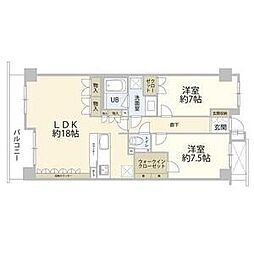 コスモ池田山公園 3階2LDKの間取り