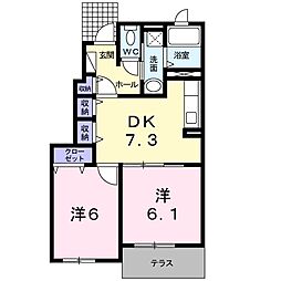 サンリットレジデンスＡ 1階2DKの間取り