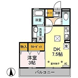 JR高崎線 倉賀野駅 徒歩18分の賃貸アパート 1階1DKの間取り