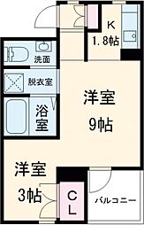 Le Grand Bleu 1階ワンルームの間取り