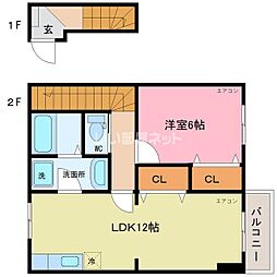 シルエーラあきのII 2階1LDKの間取り