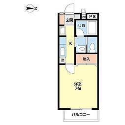 ヴェルドミール 1階1Kの間取り