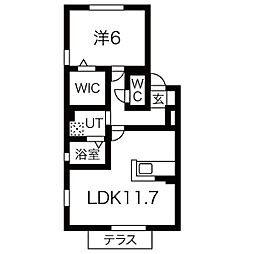 G flat 鳴海 1階1LDKの間取り