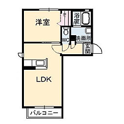 シャーメゾングロワール Ｂ棟 2階1LDKの間取り