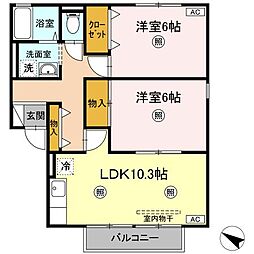 コート・デ・ボナール　B棟 1階2LDKの間取り