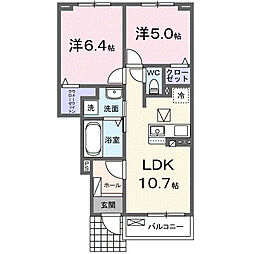ウィステリア陽佳II 1階2LDKの間取り