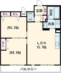インサイトルポ山科新十条 5階2LDKの間取り