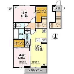 JR両毛線 前橋駅 徒歩18分の賃貸アパート 2階2LDKの間取り