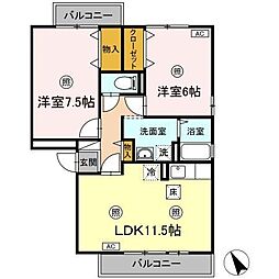 マンマミーヤ　A棟 1階2LDKの間取り