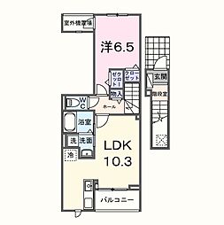 サニーコート伏見 2階1LDKの間取り