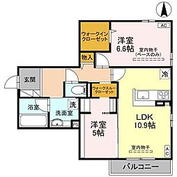 D-Grande東田地方 3階2LDKの間取り