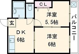 グランデＦ・Ｋ 3階2DKの間取り