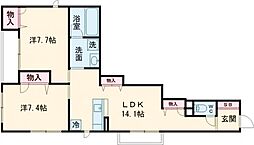 近鉄京都線 近鉄丹波橋駅 徒歩15分の賃貸アパート 1階2LDKの間取り