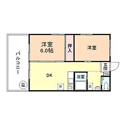 荒川アーバンステイツ 1階2DKの間取り