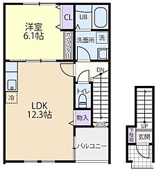 JR常磐線 相馬駅 徒歩12分の賃貸アパート 2階1LDKの間取り