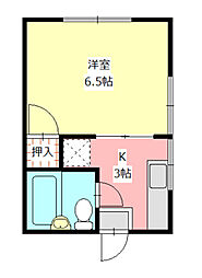 好再来アパート 2階1Kの間取り