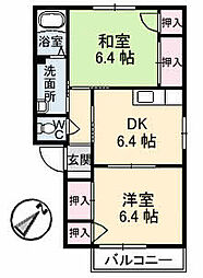 リバティーエイトコーポ 1階2DKの間取り