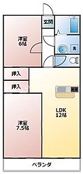 クレセント三ツ木 3階2LDKの間取り