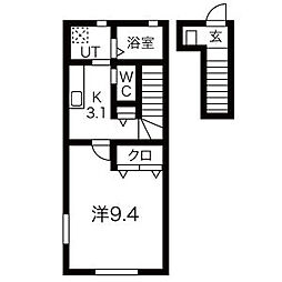 コンフォートグレイスA 1Kの間取図画像