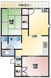 サンハイツ宮川A棟 2LDKの間取図画像