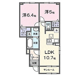 ルシール 1階2LDKの間取り