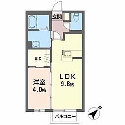 シャロームＭ 2階1LDKの間取り