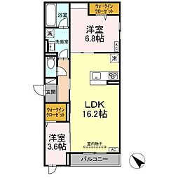 シンシア春日 203 2階2LDKの間取り