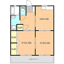Do城南A棟 2階2DKの間取り