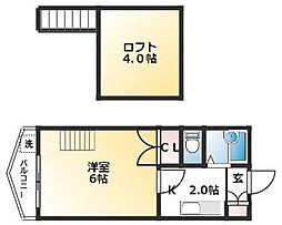 スカイプラザ新田 8階1Kの間取り