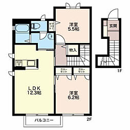 ディアス京田 A 2階2LDKの間取り