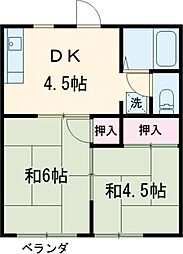 ハイツクリスタル 2階2DKの間取り