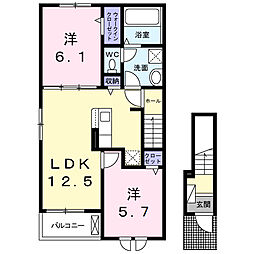 Ｌｕｎａ＆Ｌａ（ルナアンドラ） 2階2LDKの間取り